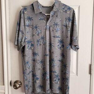 Travis Mathew Blue and Gray Palm Print Shirt